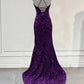 Purple Prom Dress Sequin Mermaid Formal Evening Dress Split      fg4738