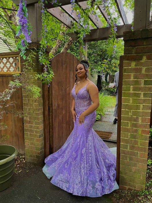 Purple Prom Dresses Mermaid Lace Long Formal Dresses      fg5270