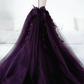 Dark Purple Tulle With Lace Applique Long Wedding Party Dress, Purple Formal Dress      fg4935