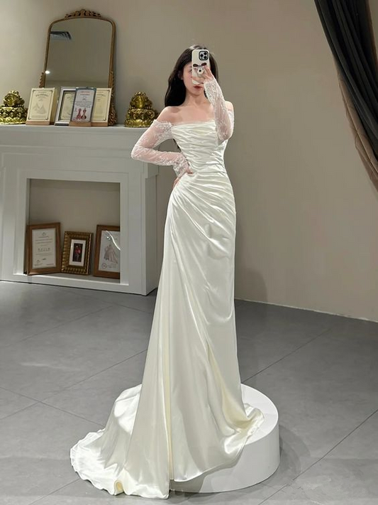 Princess Simple Dress, Ivory Prom Dress, Evening Dress, Feminine Party Dress, Wedding Dress       fg3996