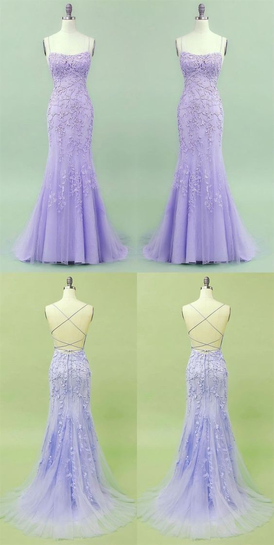 2023 Mermaid Lavender Long Prom Dress, With Lace Up Back    fg2681