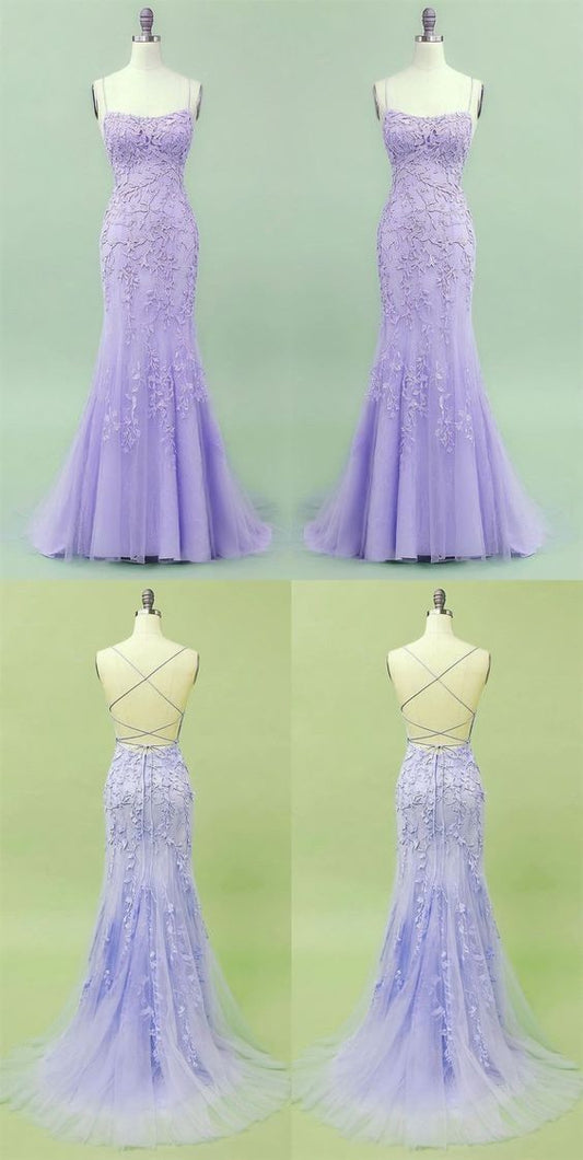 2023 Mermaid Lavender Long Prom Dress, With Lace Up Back    fg2681